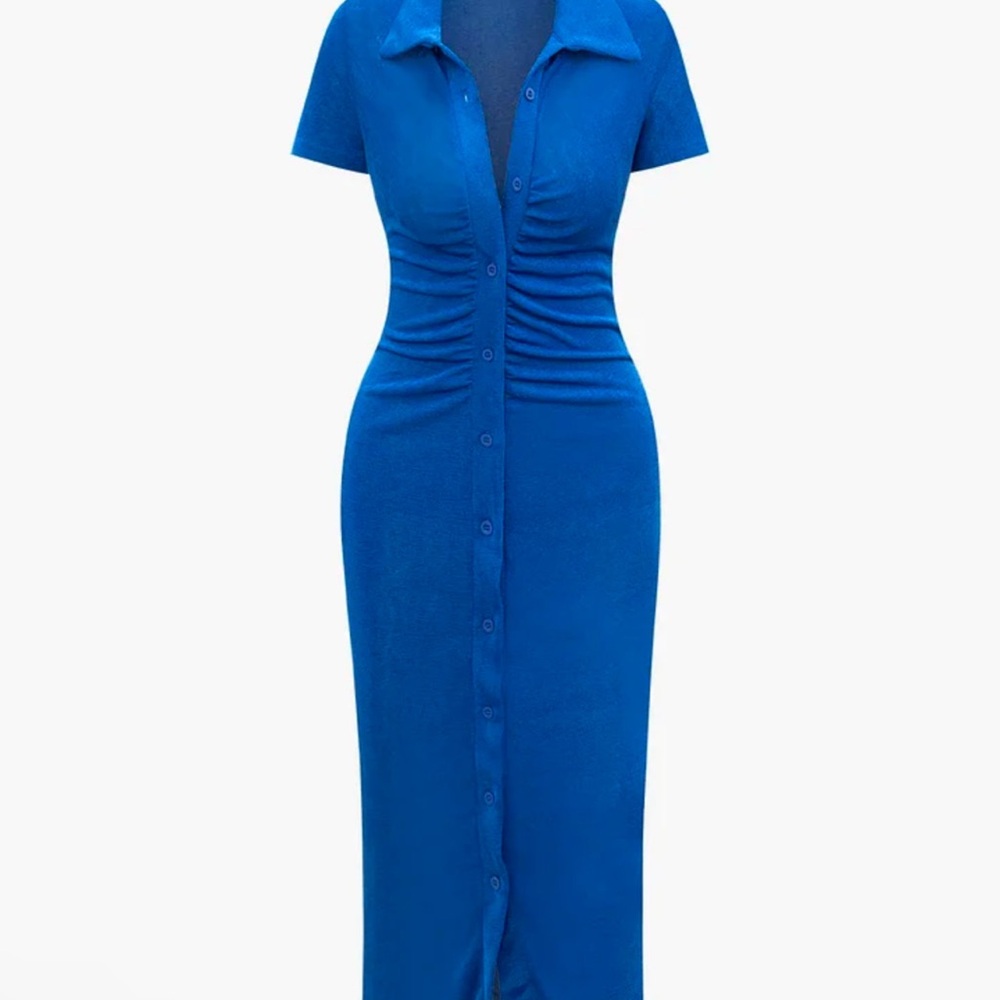 Blue Button-Up Midi Dress